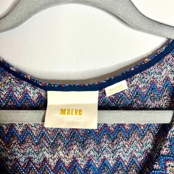 Anthropologie Maeve Westwater Knit Chevron Stripe Drop Waist Dress Retro Boho M - Picture 6 of 10